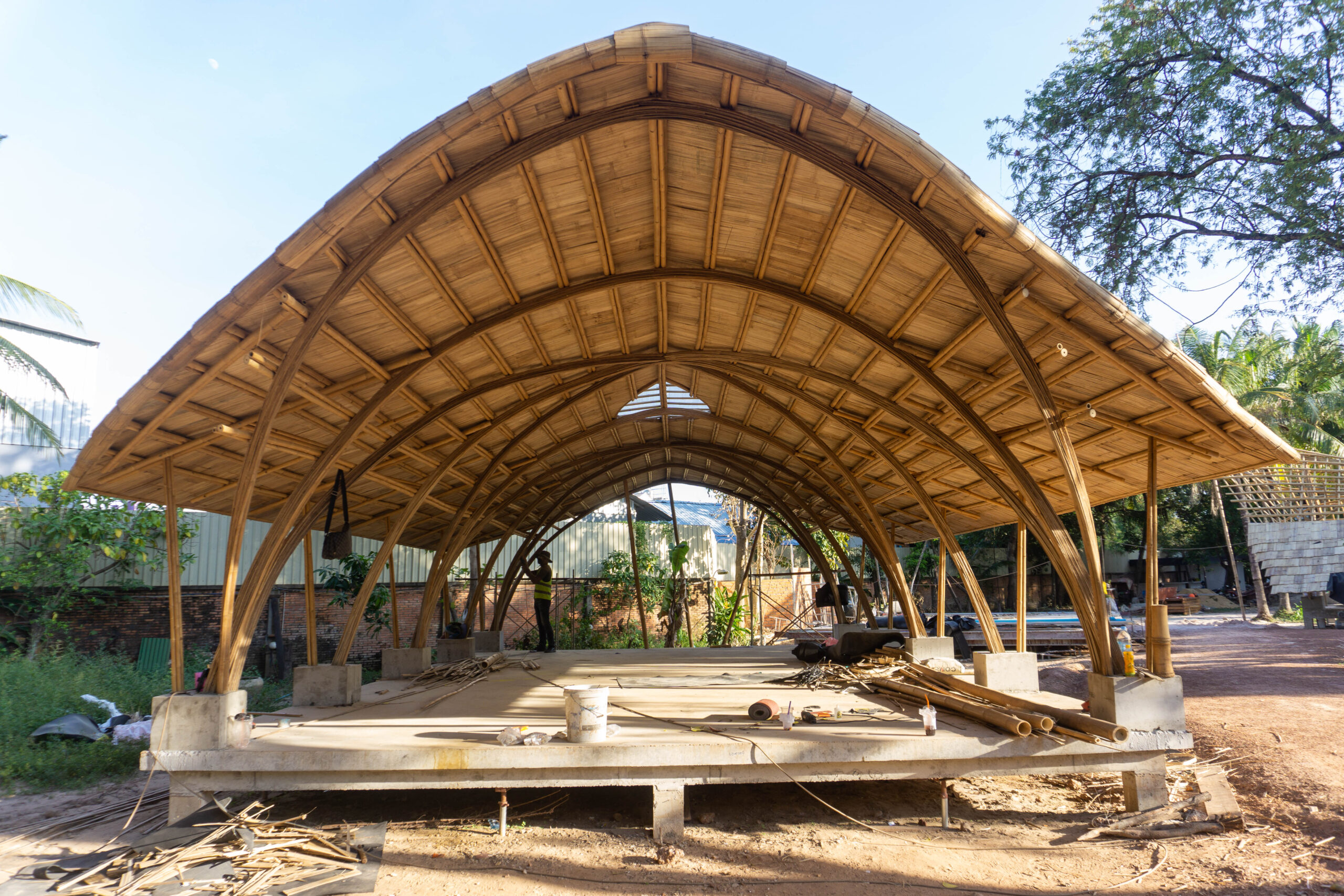 The photo of bamboo roof in progress