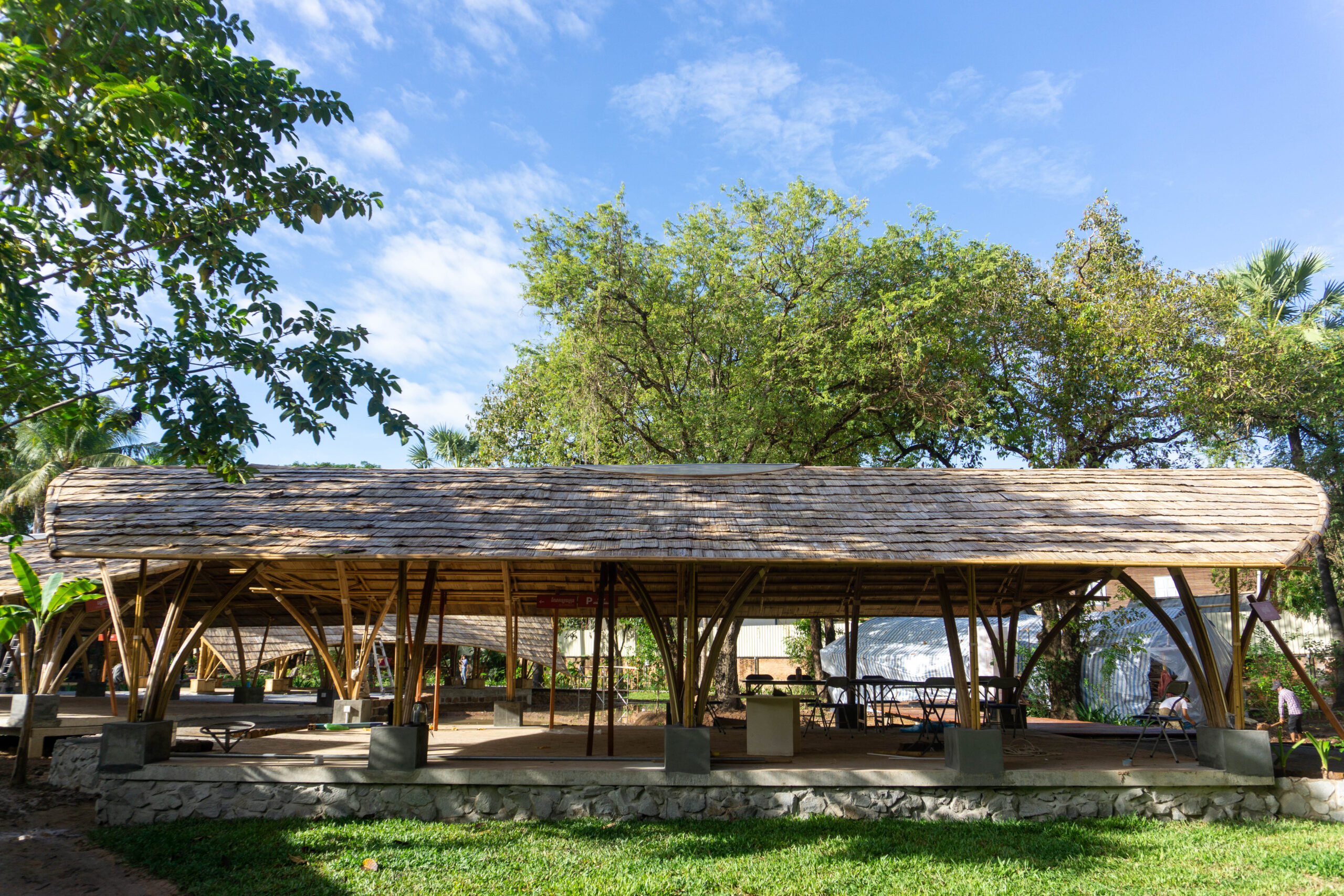 The photo of bamboo pavilion from a side view
